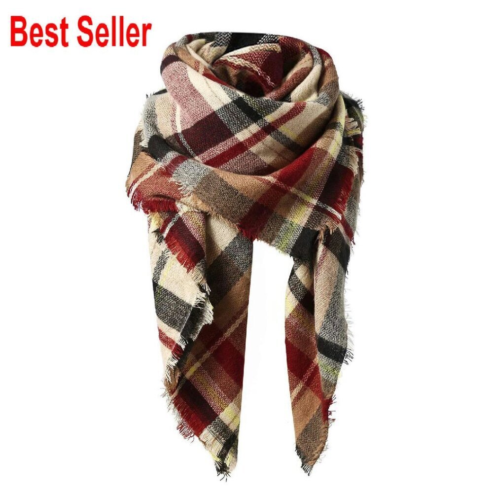 Oversized Plaid Shawl Scarf Chunky Soft Polyester Classic Tartan Wraps